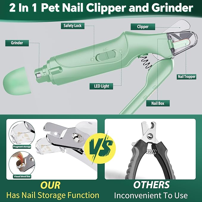 2 in 1 Dog Nail Clippers & Cat Nail Clippers Trimmers for Large Medium Small Dogs Cats Claw Trimmer Quick Sensor and Safety Guard USB Rechargeable with 2 LED Lights Dogs Nail Trimmer-PurrikoPets