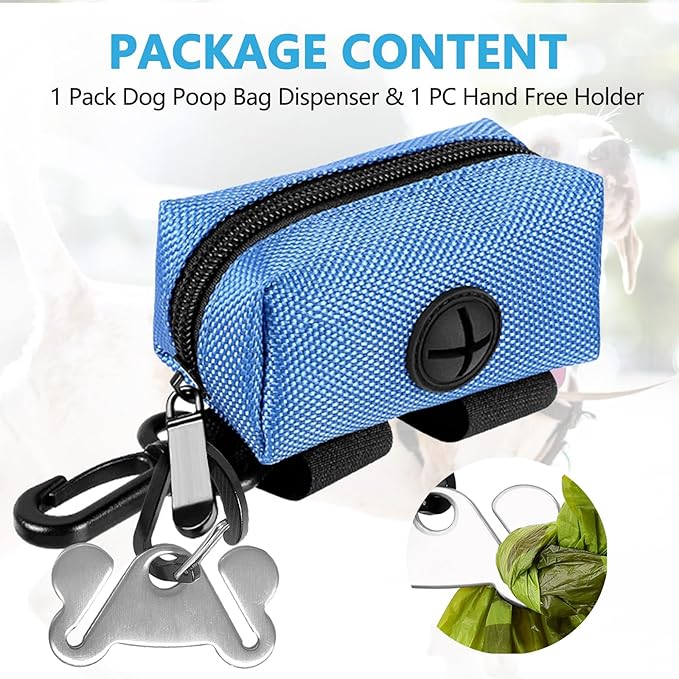 Dog Waste Bag Dispenser Pet Poop Bags Holder for Doggie Waste Bags Dispensers Soft Fabric Zipper Small Doggy Puppy Pouch for Leash Accessory Attachment with Carrier,Blue-PurrikoPets