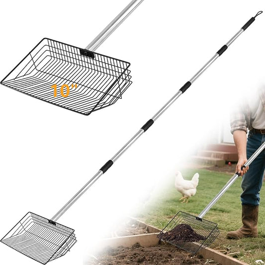 10inch Large Chicken Poop Scooper,36 to 67" Adjustable Long Chicken Coop Litter Metal Scoop with Stainless Steel Handle,5-in-1 Detachable Poop Shovel for Sand,Pet,Chicken,Cat Cleaning Tools.-PurrikoPets