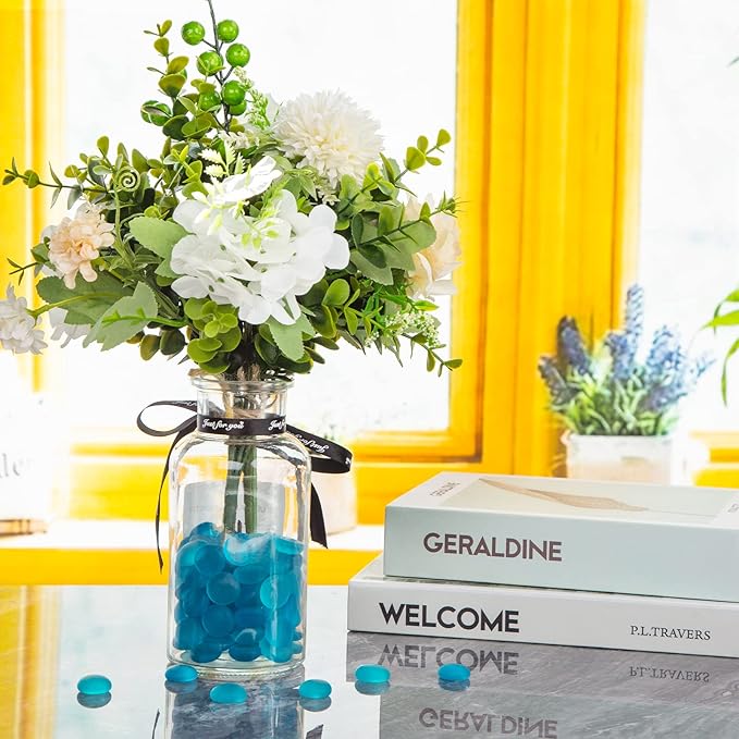 FUTUREPLUS 1LB Frosted Flat Marbles, Blue Glass Pebbles Beads Vase Fillers Decorative Fish Tank Aquarium Rocks for Centerpieces Table Decor-PurrikoPets