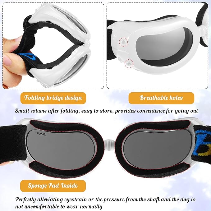 Frienda Dog Helmet and Goggles, UV Protection Doggy Sunglasses and 4 Inch Padded Puppy Motorcycle Helmet Adorable Dog Goggles with Adjustable Belt for Small Dogs Puppy Riding(White,S)-PurrikoPets