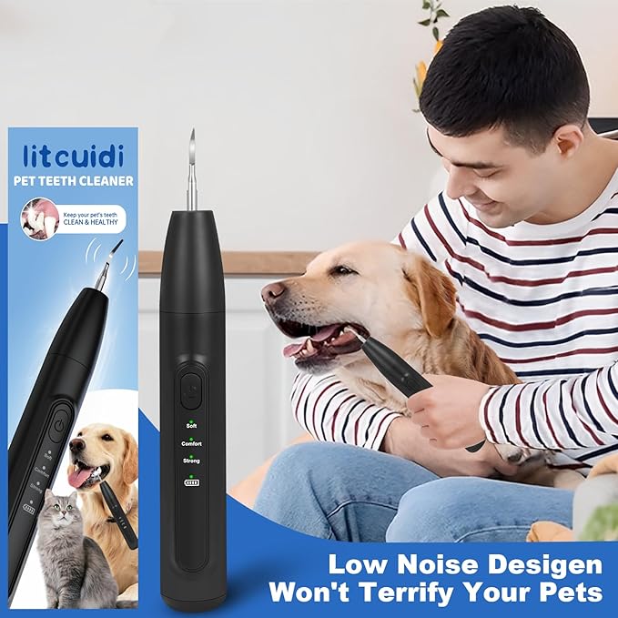 Dog Tooth Brushing Kit,Dogs Teeth Cleaning Kit with Light,3 Modes Doggie Plaque and Tartar Remover for Teeth,Low Noise Dog Teeth Cleaner and Dental Care, Black1-PurrikoPets