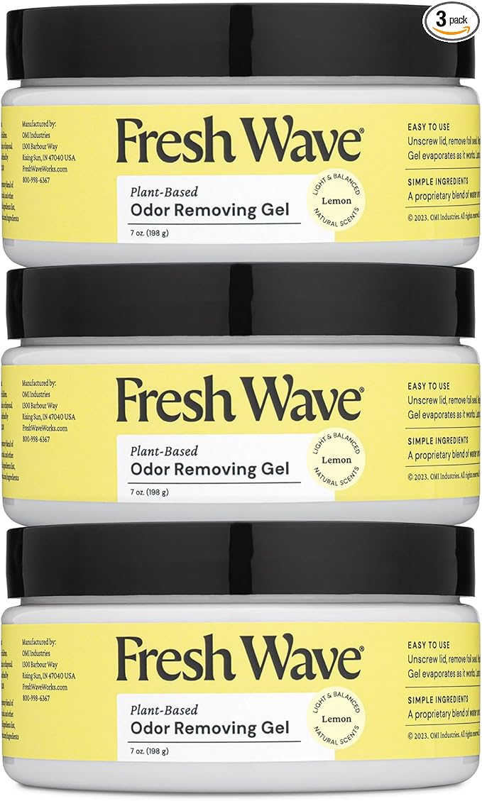 Fresh Wave Lemon Odor Removing Gel, 7 oz., Pack of 3 - Safer Odor Absorbers for Home, Natural Plant-Based Odor Eliminator, Every 7 oz. lasts 15-30 Days, For Cooking, Trash & Pets-PurrikoPets