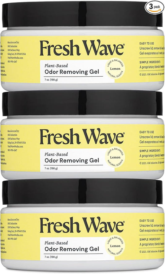 Fresh Wave Lemon Odor Removing Gel, 7 oz., Pack of 3 - Safer Odor Absorbers for Home, Natural Plant-Based Odor Eliminator, Every 7 oz. lasts 15-30 Days, For Cooking, Trash & Pets-PurrikoPets