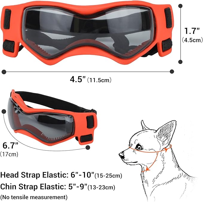 Dog Goggles Dog Sunglasses for Small Breed UV Protection Windproof with Adjustable Head Straps Chin Straps for Ride Car/Hiking Travel/On Beach-Orange-PurrikoPets