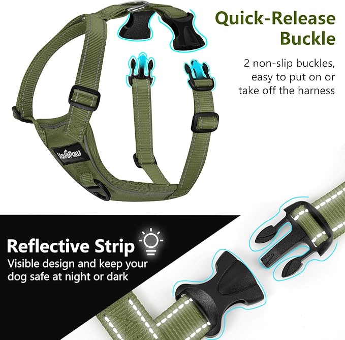 Dog Seat Belt Harness for Car, Dog Car Harness Adjustable Mesh Breathable & Dogs Seatbelt Safety Tether with Elastic Bungee for Small Medium Large Pets(Army Green, XL)-PurrikoPets