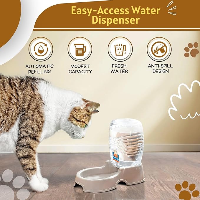 Flexzion Automatic Gravity Pet Waterer for Cat & Dog - Non-Skid & Easy-Clean Auto Replenish Water Dispenser Drinking Bowl (1/4 Gallon/ 900ml), Beige-PurrikoPets