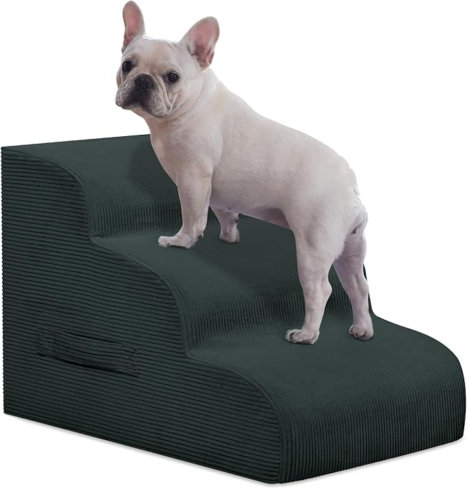 Dog Stairs Steps for High Bed, 3 Steps Pet Steps for Small Dogs Non-Slip Removable Washable Cover Ramp for Indoor Outdoor Car Couch Sofa, Dark Gray-PurrikoPets