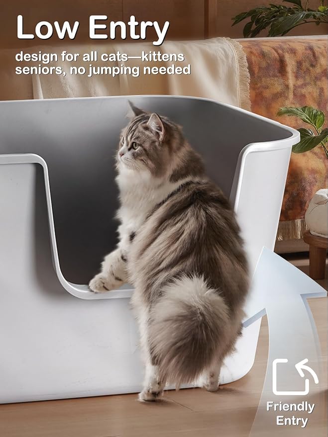 Extra Large Cat Litter Box with High Sides - Splash-Proof Design for Big Cats & Multi-Cat Homes, 24.6in x 16.7in x 12.8in (Green)-PurrikoPets