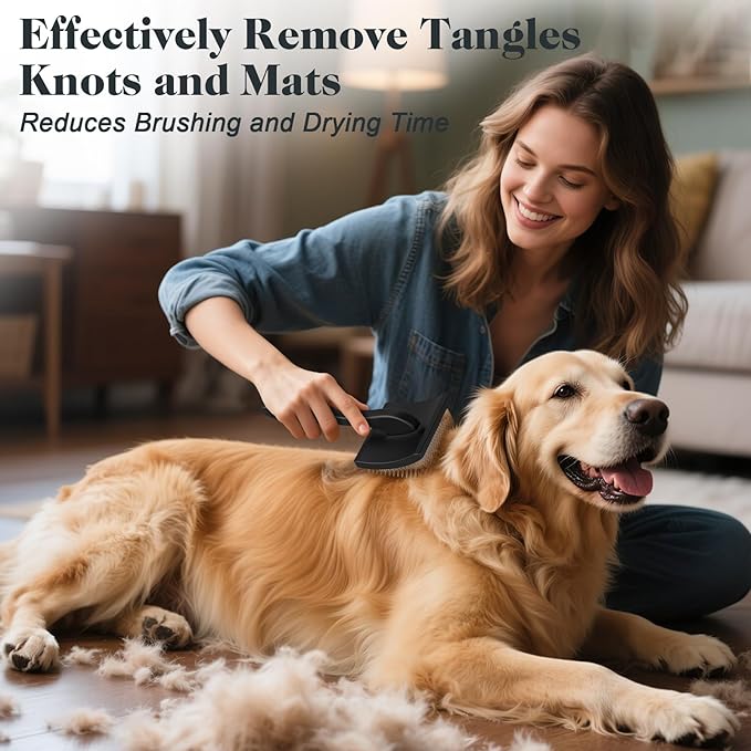 2PCS Slicker Brush for Dogs & Pet Comb,Professional Dog Grooming Brush (Goldendoodles,Poodles,Labradoodles) with Extra Long Pins to Effectively Remove Tangles, Knots and Mats (Black)-PurrikoPets