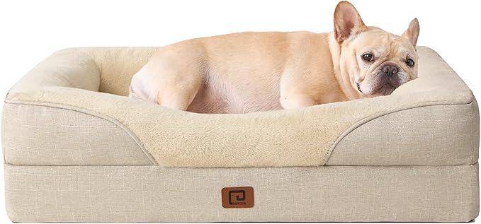 EHEYCIGA Memory Foam Dog Bed for Medium Size, Orthopedic Dog Sofa with Sides and Waterproof Liner, Washable Bolster Pet Bed Couch with Removable Cover, 30x20x6.5 Inch, Beige-PurrikoPets