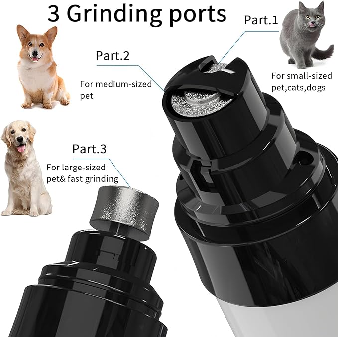 Electric Dog Nail Grinder - USB Rechargeable Electric Nail Trimmer with 3 Diamond Grinding Heads for Small to Large Dogs & Cats-PurrikoPets