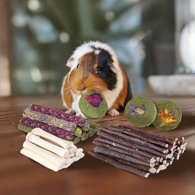 50-60 Pcs Rabbit Chew Toys, Guinea Pig, Hamster, Bunny Chew Toys, Sweet Bamboo, Apple Stick, Timothy Stick, Prevent Teeth Overgrowth, Clean Teeth-PurrikoPets