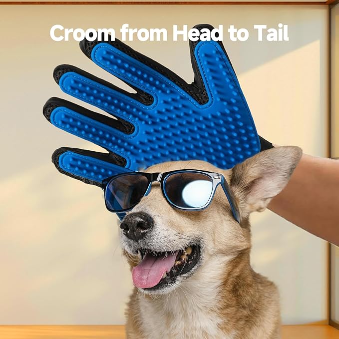 2-in-1 Pet Grooming Glove & Fabric Hair Remover - Reusabie, Silicone Massage Bristles,Static Adhesion for Quiuck Shedding Control,Safe for Dogs & Cats-PurrikoPets