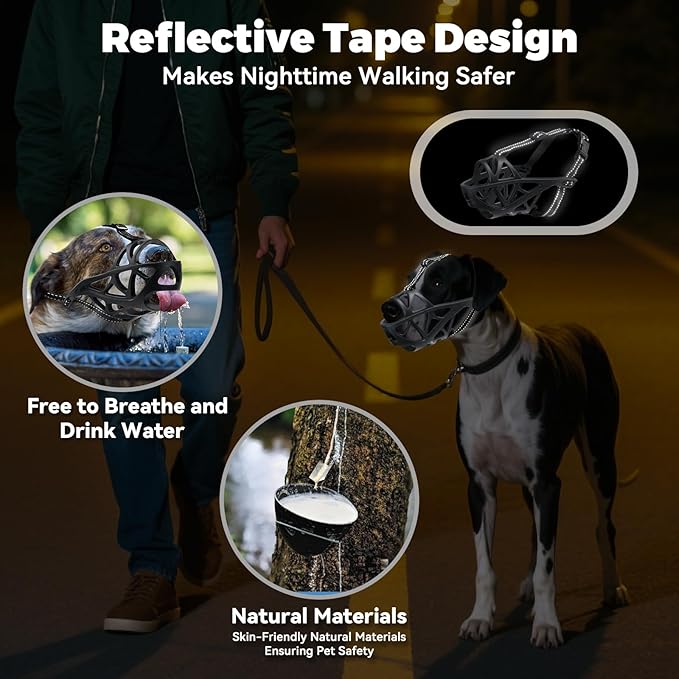 Dog Muzzle for Large Dogs, Medium and X-Large Aggressive Dog, Breathable Basket Muzzles, Suitable for Grooming Trimming Training, Allows Panting Drinking (Black, L)-PurrikoPets