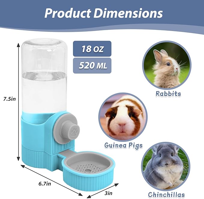 Fhiny Rabbit Water Bottle, 18oz Hanging Guinea Pig Water Bottle No Drip Gravity Bunny Water Dispenser for Cage Automatic Rabbit Waterer for Bunny Guinea Pig Chinchilla Ferret Cat Puppy-PurrikoPets