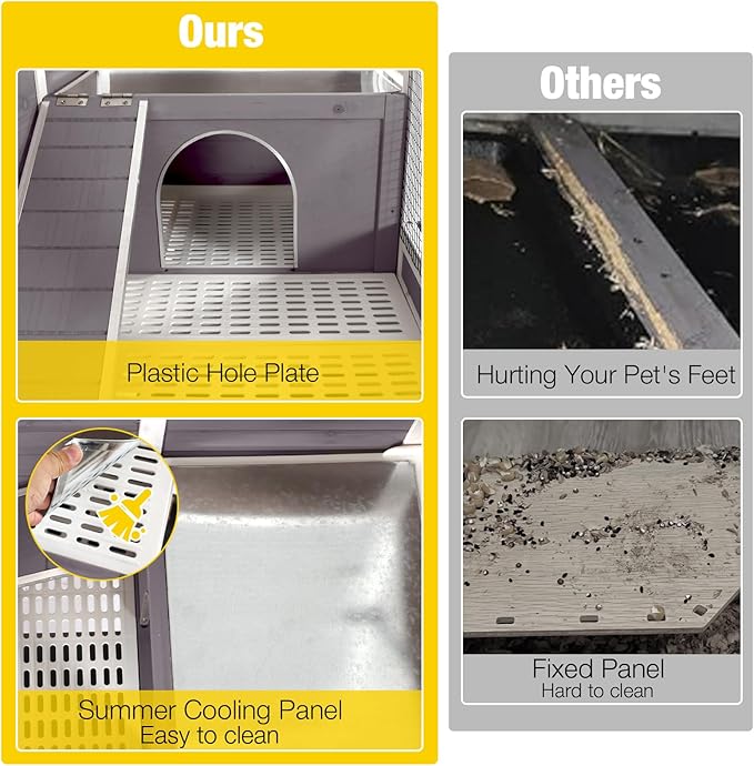 Aivituvin Wooden Guinea Pig Cages Indoor with Removable Stand, Anti Chewing Rabbit Hutch with Ramp and Wire Mesh, 2 Story Small Animals House Habitat with Pull Out Tray (Gray&Purple)-PurrikoPets