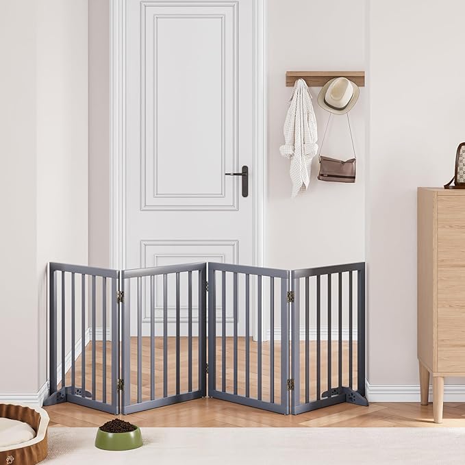 Dog Gates for Doorways 74-Inch Wide Freestanding Pet Gates for Dogs 24-inch Tall Dog Gates Indoor Stair House-PurrikoPets