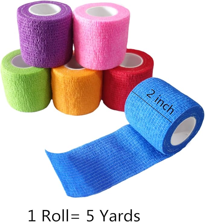 6 Pack 2" x 5 Yards Self Adhesive Bandage Wrap Breathable Cohesive Vet Wrap for Pets, Elastic Self-Adherent Tape for Sports, Wrist, Ankle (Mixed Colors)-PurrikoPets