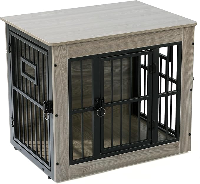 Gardner Pet Dog Crate Furniture for Small Dog, 27.2 Inches Dog Kennel Indoor, Wooden Dog Cage End Table, Heavy Duty Dog Crates, Rustic Grey-PurrikoPets