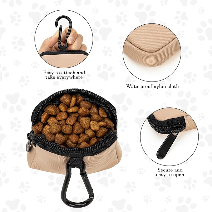 Dog Treat Pouch 2 PCS, Waterproof Small Dog Treat Bag for Leash, Hands Free Puppy Walking Bag with Carabiner, Pet Poop Bag Holder for Pet Puppy Travel or Outdoor Use, Zipper Closure to Avoid Spilling-PurrikoPets