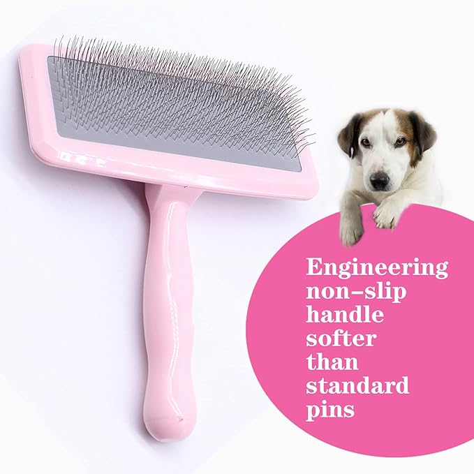 Air Cushion Slicker Brush for Dogs Cats,Soft Pin Shedding Brush for Short Haired Dog,Cat, Pet Grooming Wire Brush for Thin Curly Matted Tangled Hair,14mm(0.55"),Pink-PurrikoPets