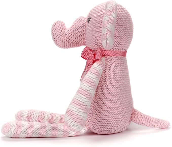 100% Organic Cotton Baby Toys Pink Elephant Stuffed Animals for Newborn 7.1"-PurrikoPets