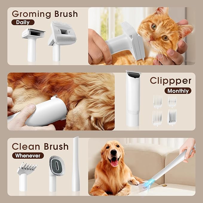 Dog Grooming Kit, Dog Hair Vacuum with Nail Clipper and 4L Dust Cup, 6 Pet Grooming Tools, Silent Pet Vacuum for Cats, Dogs and Other Animals-PurrikoPets