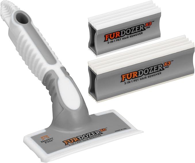 FurDozer X6 & X3 Bundle - Pet Hair Removal Tool & Car Detailing Dog Hair Remover for Carpet, Car, Couch, Bedding, & Furniture - Reusable Pet Fur Remover & Carpet Scraper for Animal Fur & Lint, Grey-PurrikoPets