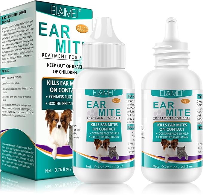Ear Mite Treatment for Dogs 2PACK, Dog Ear Infection Treatment, Dog Ear Mite Treatment, Dog Ear Drops Alleviation Suffering from Ear Mites & Itching and Odours Stinky Stuff, Dogs Ear Care Solution-PurrikoPets
