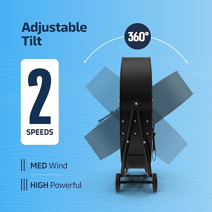 24 Inch High-Velocity Industrial Metal Drum Fan 8,800 CFM, 3-Speed Heavy Duty Floor Fan, 360-Degree Tilt for Commercial, Warehouse, Workshops, Garage, Factory, and Basement with Extreme Power-PurrikoPets