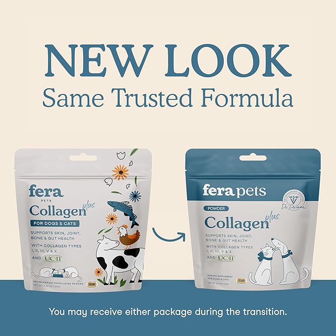 Fera Pets Cat & Dog Collagen Powder - Bone, Gut, Joint and Skin Supplement - 5 Types of Collagen + Clinically Studied UC-II® - 4.23 oz-PurrikoPets
