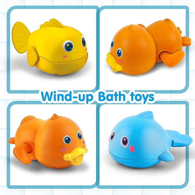 Dwi Dowellin Bath Toys for Toddlers, Magnetic Fishing Games Kids Bathtub Toys, Mold Free Wind-up Toys Swimming Fish Duck Whale Floating Water Toys for Kids Baby Infant-PurrikoPets