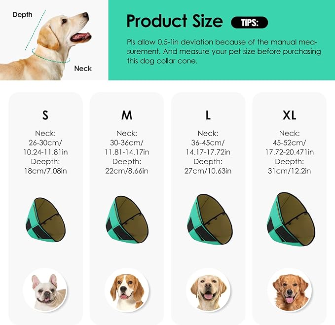 Dog Recovery Collar Cone for Medium Dogs, Adjustable Dog Cone Alternative After Surgery for Dogs to Stop Licking, Breathable Soft Cone for Medium Large Dogs, Green M-PurrikoPets