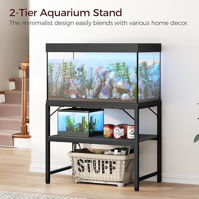40-50 Gallon Fish Tank Stand, Aquarium Stand with 2-Tier Storage Shelves, Heavy Duty Breeder Turtle Terrarium Stand Rack for Home Office, 36.2" L x 18.9" W x 24.4" H, Black FTBK4001-PurrikoPets