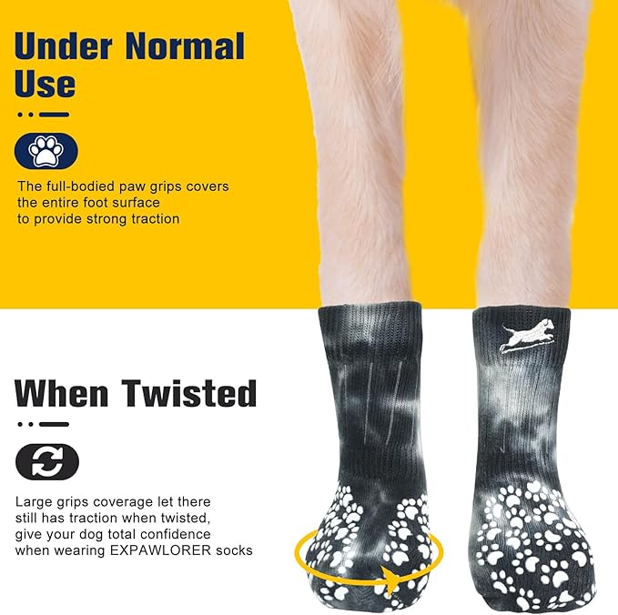 EXPAWLORER Anti Slip Dog Socks to Prevent Licking Paws, Dog Shoes for Hot Pavement, Dog Booties for Small Medium Large Senior Dogs, Traction Control Dog Boots & Paw Protectors for Hardwood Floors-PurrikoPets