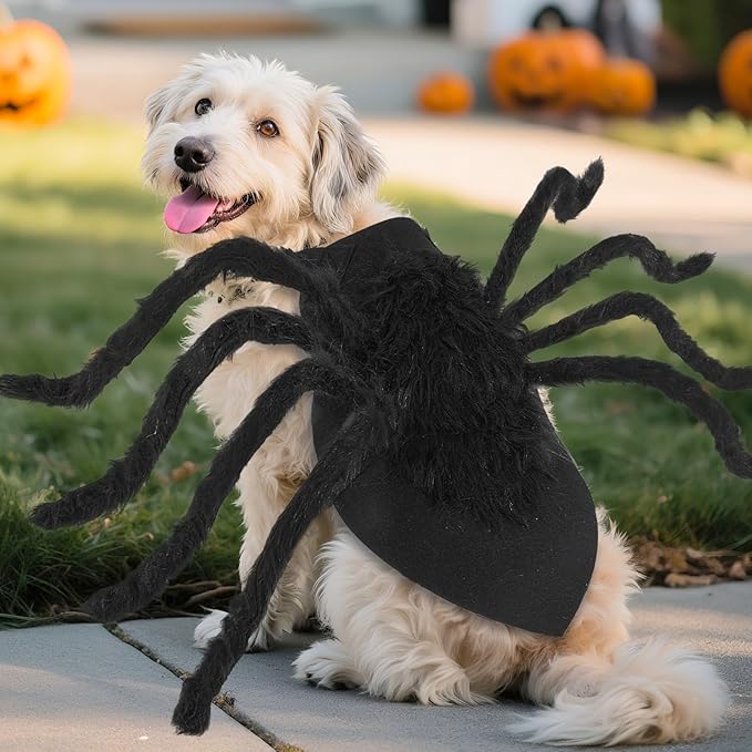 Dogs Halloween Spider Costume for Small Medium Large Dogs, Scary Spider Cosplay Apparel for Pets Cats Dogs Funny Halloween Outfits Clothes-PurrikoPets