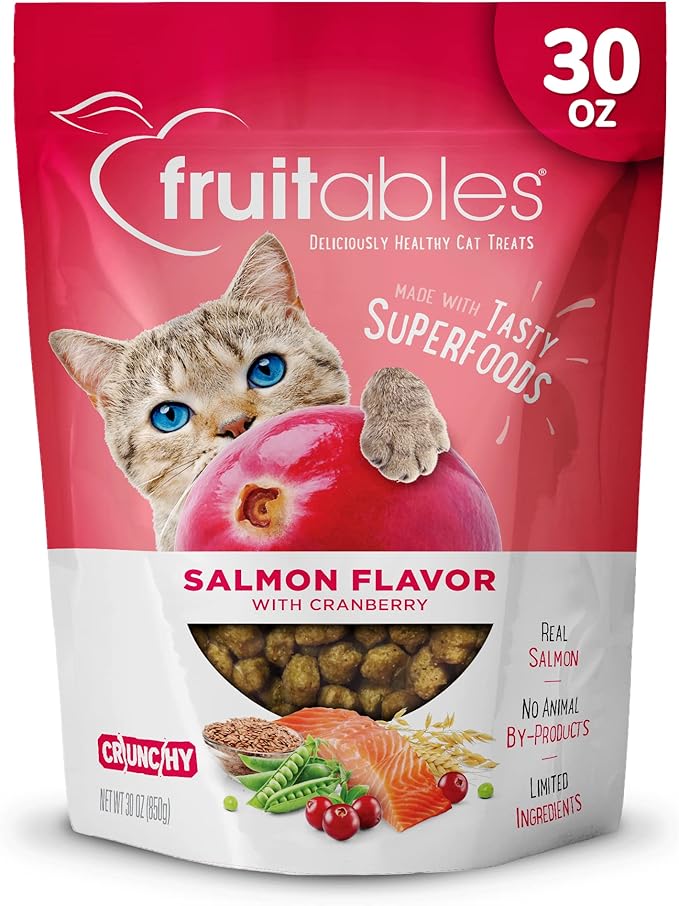 Fruitables Cat Treats Crunchy Salmon & Cranberry Cat Treats Healthy Low Calorie, High Protein Wheat, Corn & Soy Free 30 Ounces-PurrikoPets