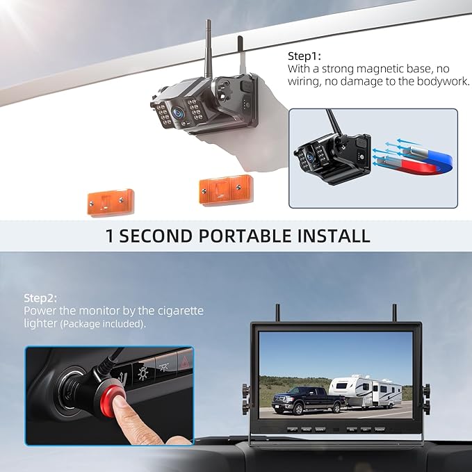 eRapta 4 Wireless Backup Camera Magnetic: 10.1" IPS Full-Size DVR Monitor, Install-Free RV Camera System with IR Night Vision, Built-in 9600mAh Battery for RV/Camper/Truck/Trailer/Tractor ACT104-PurrikoPets