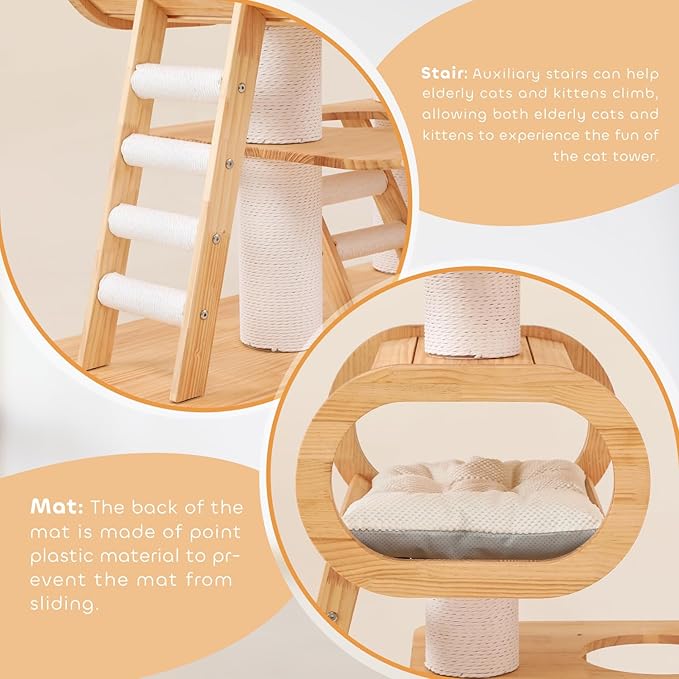 76.8'' Modern Cat Tree for Indoor Cats, Tall Wooden Cat Tower for Home Decoration, Multi-Level Tower with Transparent Cat Bed, Huge Cat Condo for Multi-Cat Families-PurrikoPets