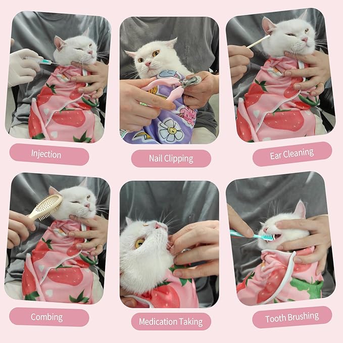 27.6" Cat Grooming Wrap,Self-Adherent Cat Wrap for Cutting Nails,Anti-Escape Cat Swaddle Wrap,Multifunctional Anti-Scratch Cat Restraint Wrap for Medicine,Nail Clipping,Ear Cleaning(Within 15lbs)-PurrikoPets