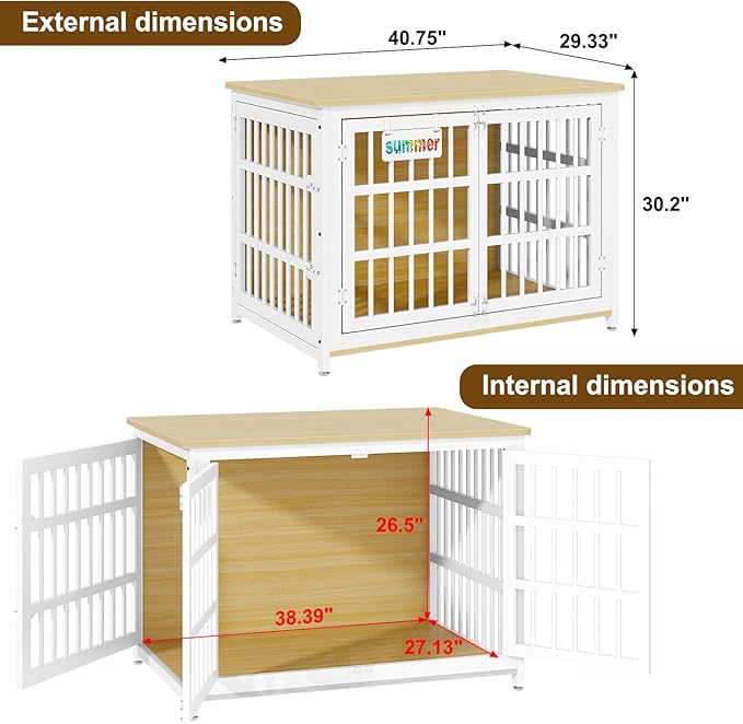 EasyCom Heavy Duty Dog Kennel Indoor with Name Tag, 41" Dog Crate Furniture for Medium Dogs, Double-Doors Sturdy Metal Dog Cage for Anxiety Dog, Decorate House as TV Stand, End Table, Bedside Table-PurrikoPets