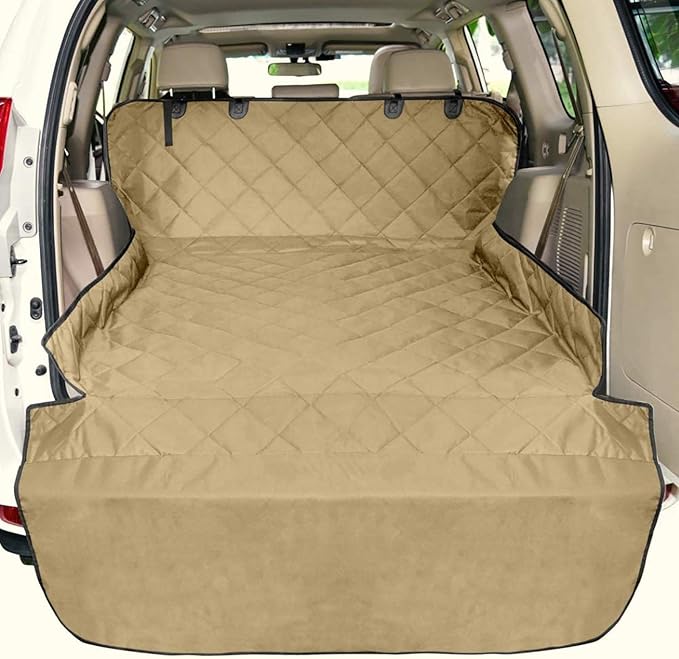 F-color SUV Cargo Liner for Dogs, Water Resistant Pet Cargo Cover Dog Seat Cover Mat for SUVs Sedans Vans with Bumper Flap Protector, Non-Slip, Large Size Universal Fit, Khaki-PurrikoPets