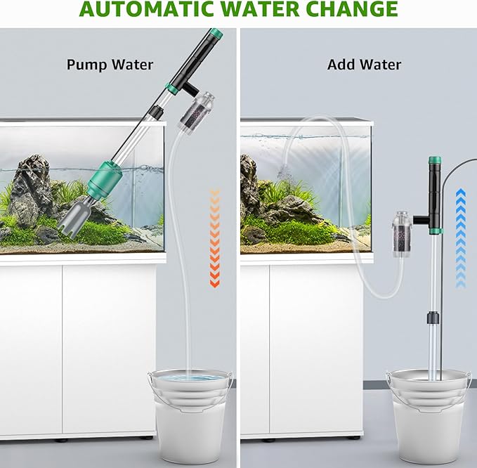 Electric Aquarium Vacuum Gravel Cleaner: 24W Fish Tank Vacuum Gravel Cleaner with Strong Suction for Automatic Water Change Algae Remover Sand Wash Water Shower and Water Circulation, Timed Off-PurrikoPets