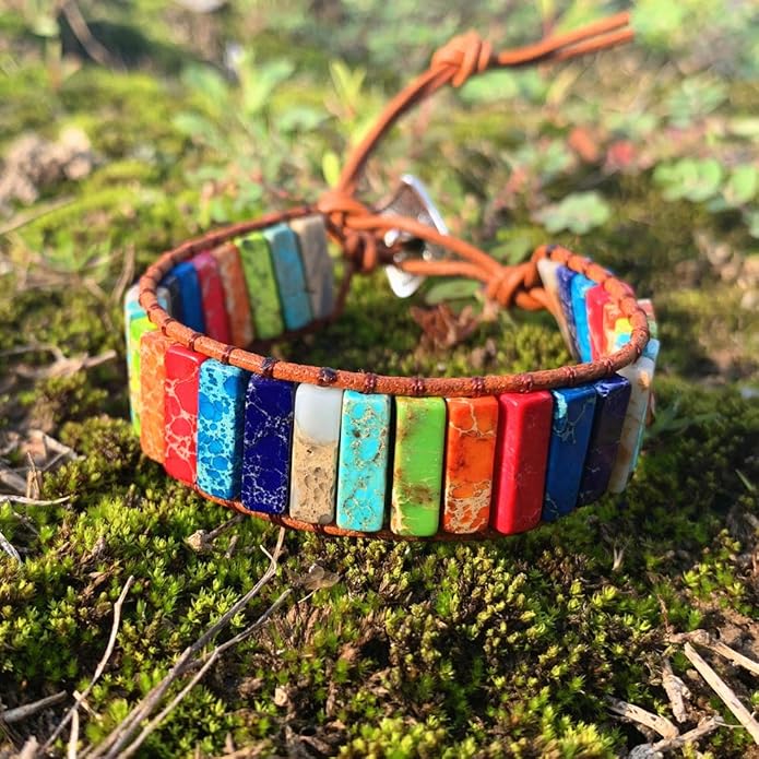 YGLINE Boho Handmade Wrap Leather Tube Crystal Stone Bracelet for Women