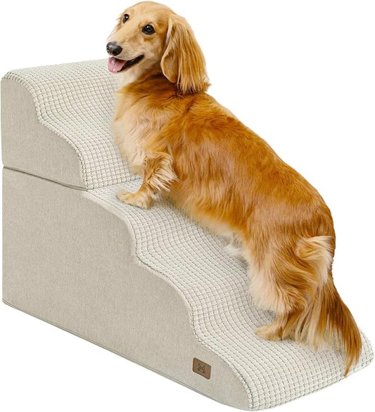 Dog Step for Bed, Dog Stair 5-Step 35D Pet Stair 19.7" H for High Bed or Sofa Non-Slip Balanced Pet Step Indoor, Beige-PurrikoPets