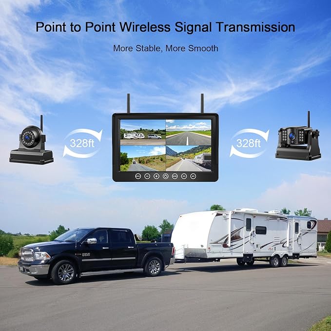 Fookoo HD 1080P 9" Magnetic Wireless Backup Camera,9" IPS Monitor, Rechargeable 2 Side View 2 Rear View Cameras, 1-Min Easy Install, Long Battery Life No Drilling IR Light for RV Truck Trailer DCX904-PurrikoPets