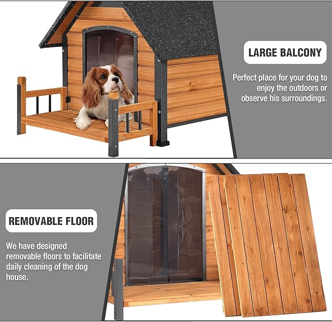 Dog House Outdoor Insulated for Winter, Puppy Kennel with Anti-Chewing Iron Frame, Weatherproof Dog Crate with Insulated Liner for Small Medium Large Dogs (Brown, 45" x 32.9" x 32.6")-PurrikoPets