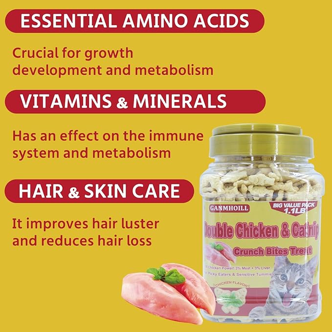 1.1lb / 500g Cat Grass Treats for Indoor Cats - 17.6 oz Natural Chicken Flavor, Healthy Snacks for All Life Stages, Crunchy Training Biscuits with Dental Care & Hairball Control-PurrikoPets