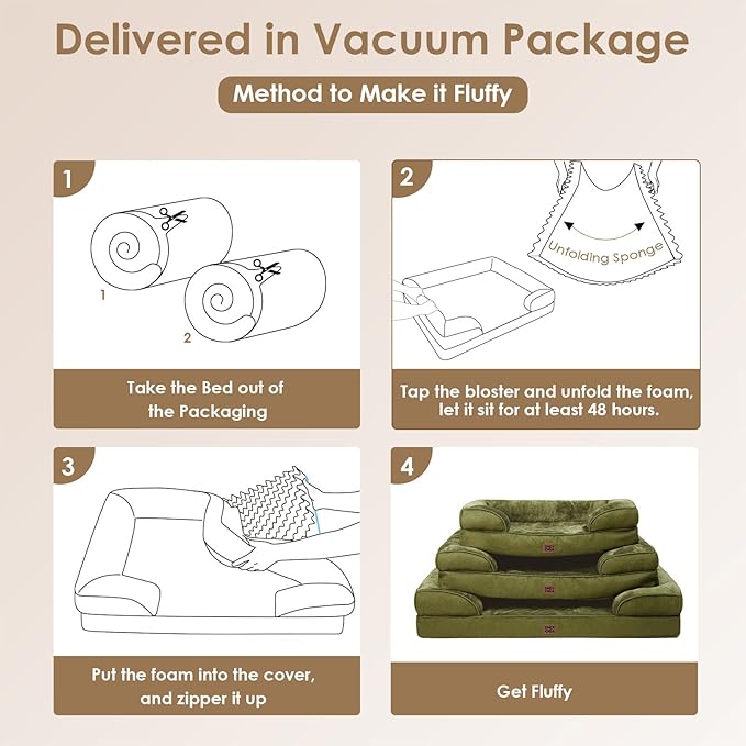 EHEYCIGA Orthopedic Dog Bed for Small Dogs, Waterproof Memory Foam Small Pet Beds with Sides, Non-Slip Bottom and Egg-Crate Foam Medium Dog Couch Bed with Washable Removable Cover, Olive Green-PurrikoPets